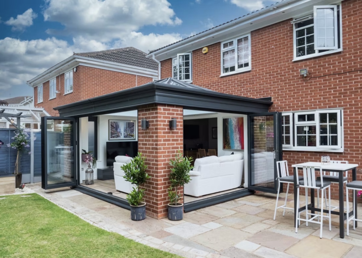 Bi-folding doors drawn open to the garden in Whitley Bay