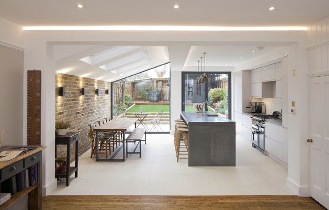 View through the living space into the new kitchen extension