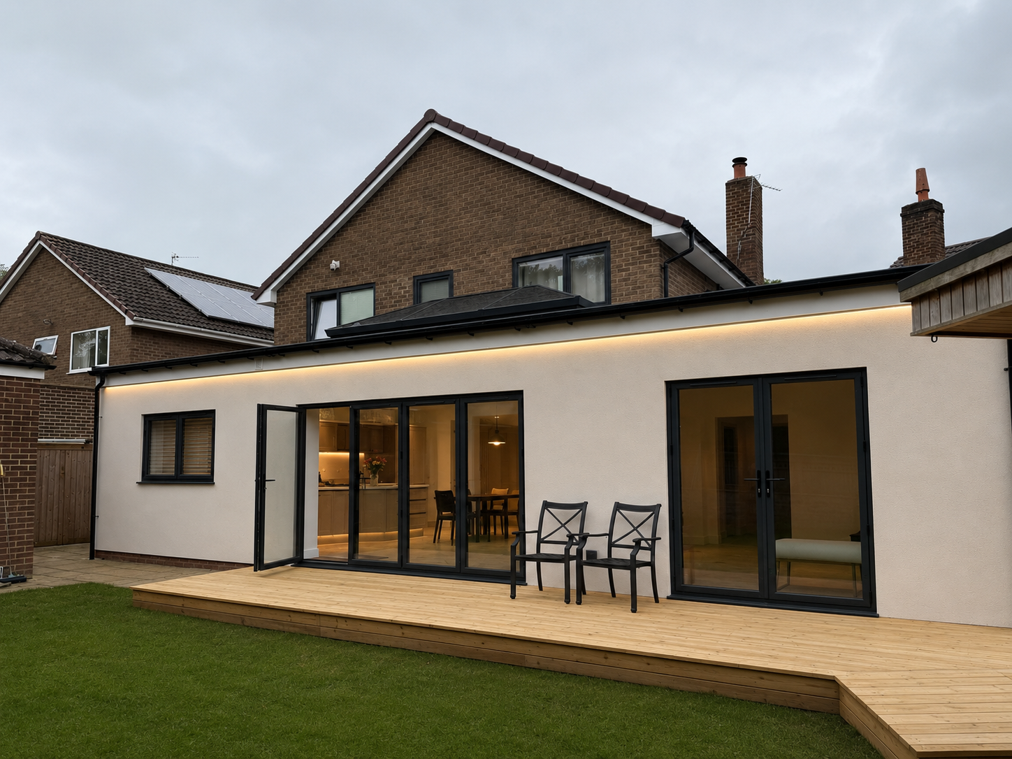 Exterior view of the anthracite grey flat-roof orangery
