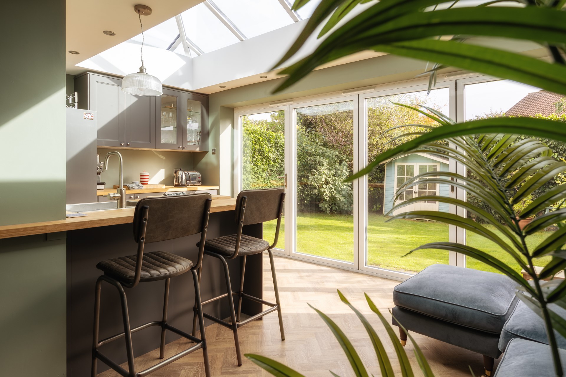 Breakfast bar and lantern roof inside the Sunderland kitchen extension