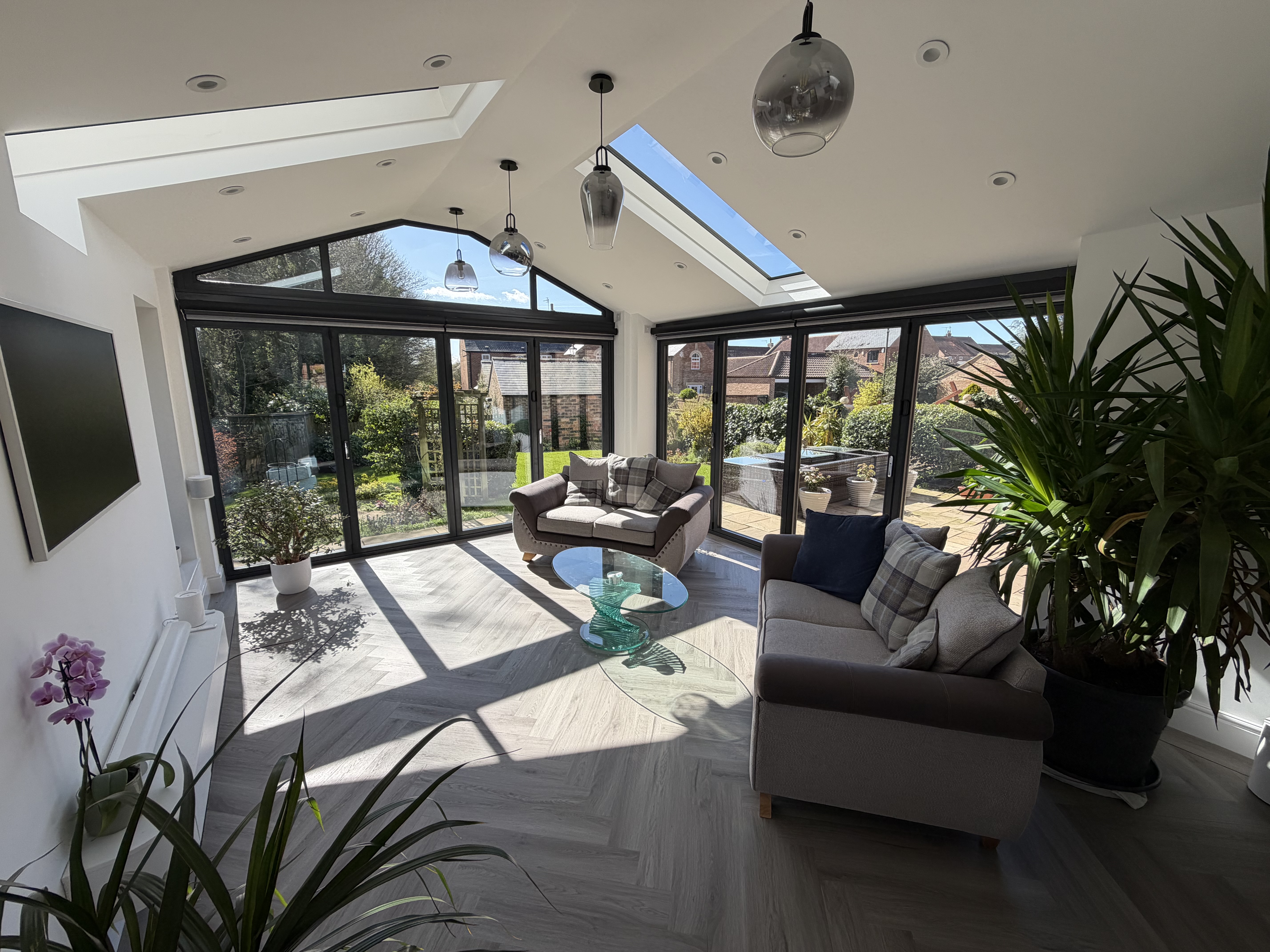 gable front aluminium extension with glass panels in roof