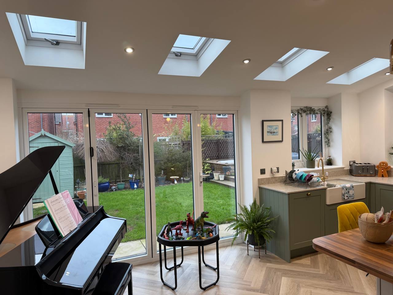 4 velux windows in lean to roof with bifolding doors